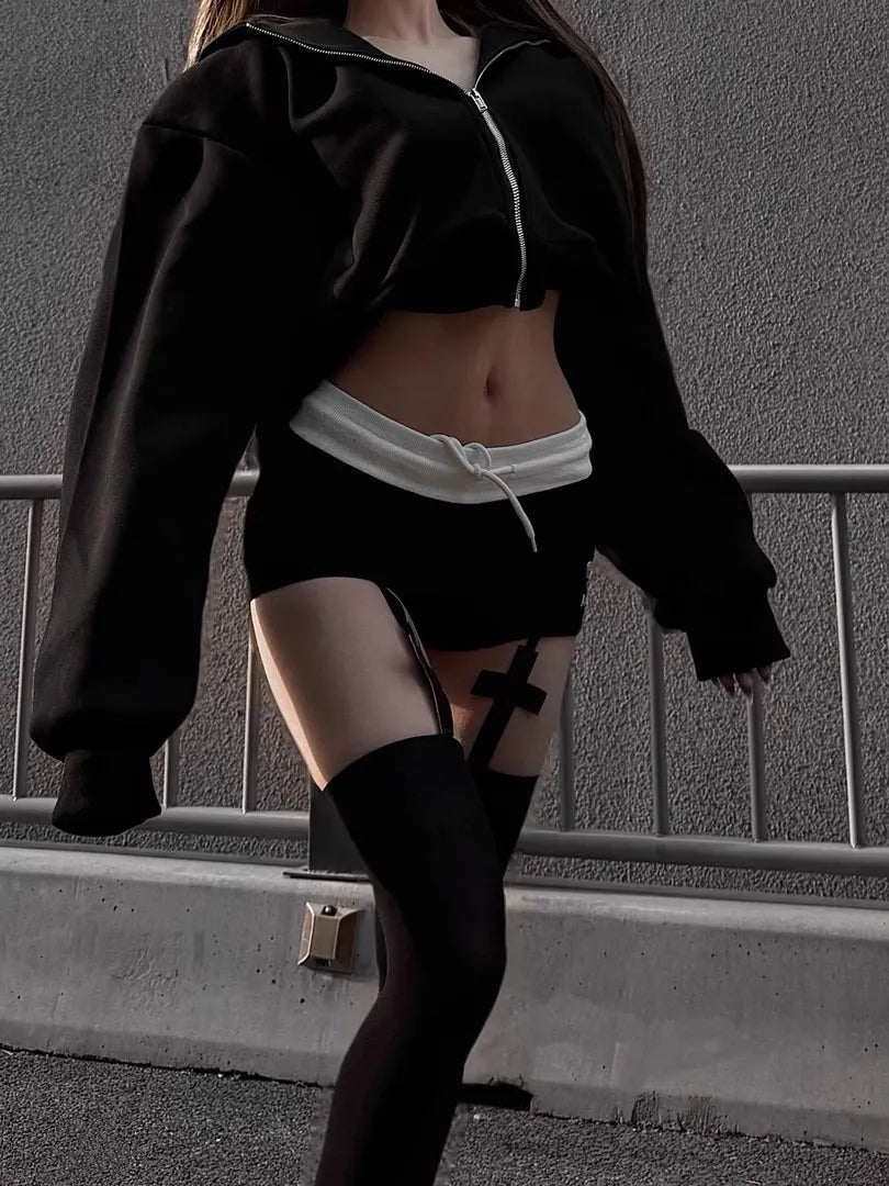 クロスボーダーゴシックソックス、アビソックス、サブカルチャーパンクソックス、ダークセクシークロス柄サスペンダーソックス NOCTONE