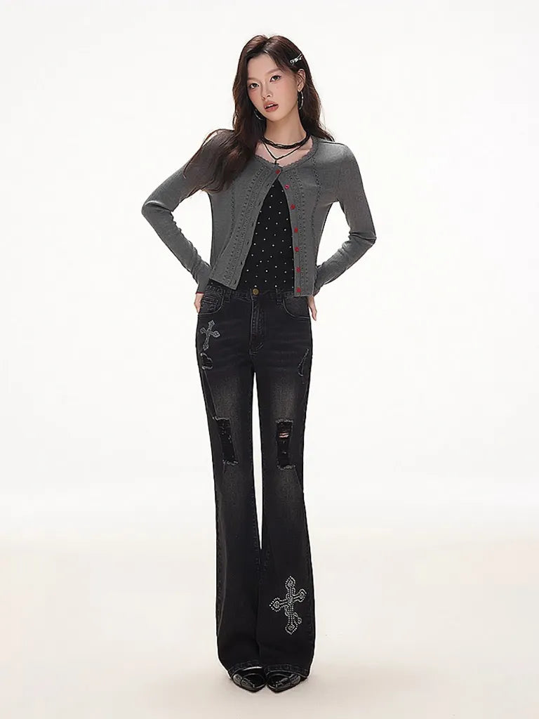 ラインストーンクロス・フレアデニム NOCTONE