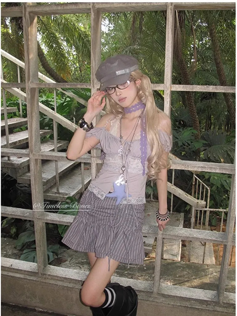 レースコケット・ストライプティアードミニ NOCTONE