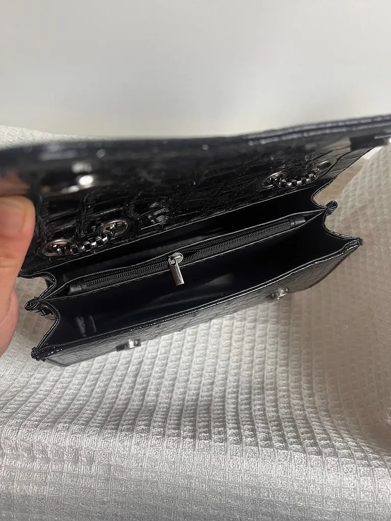 ムーンキャットオリジナルブラックゴスクロコダイル柄脇下ショルダーバッグレディースプレミアムテクスチャニッチ Y2K メッセンジャーバッグ NOCTONE