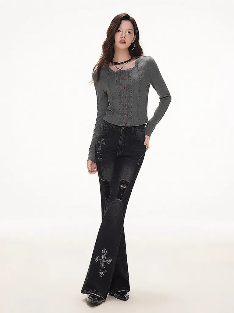 ラインストーンクロス・フレアデニム NOCTONE