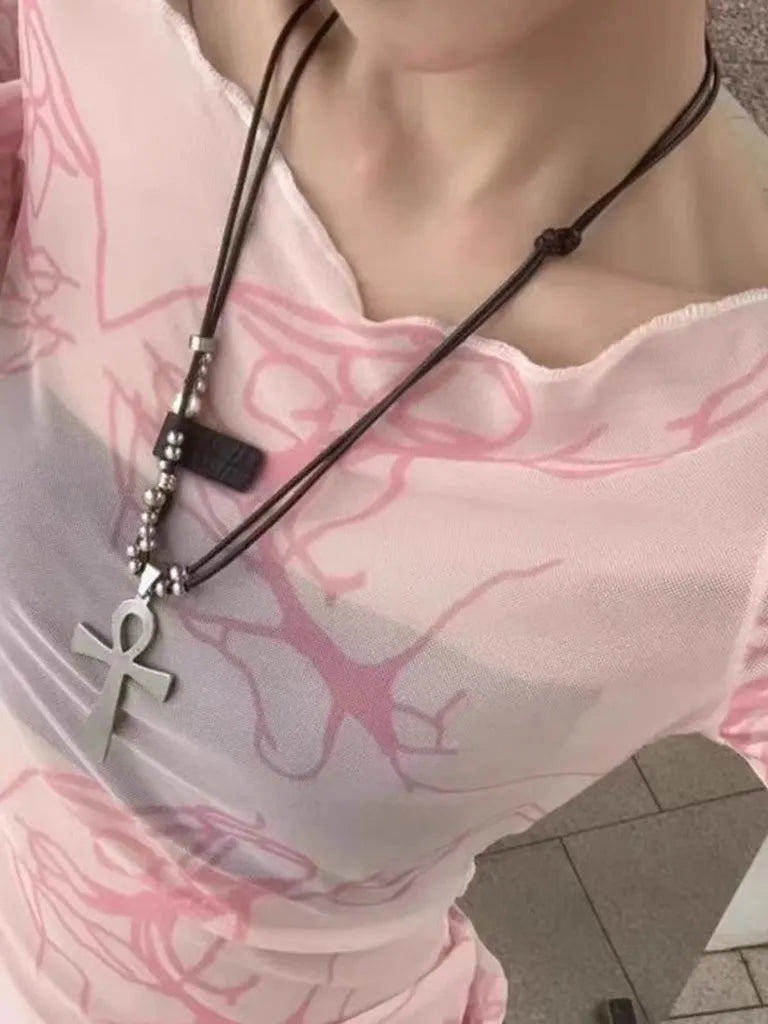 Y2K Heavy Industries クロスネックレス、ホットミレニアルガールズ、スウィートアンドクール、サブカルチャー、ワンダリング、ウェイストランドスタイル、パンク、ゴシック、ニッチ NOCTONE