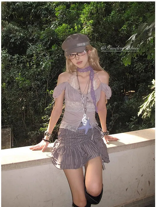 レースコケット・ストライプティアードミニ NOCTONE