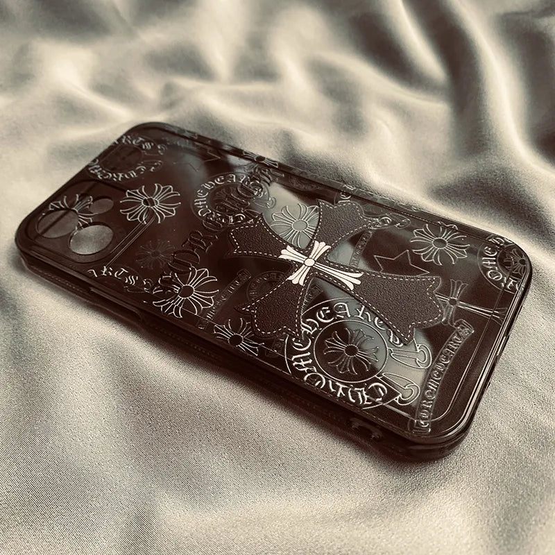 トレンディなかぎ針編みクロス iPhone 14/15/16Promax Apple 12/13用ケース 11 新品 HD XR/XS 透明ブラックシリコンフルパッケージ 16Plus ニッチケース NOCTONE