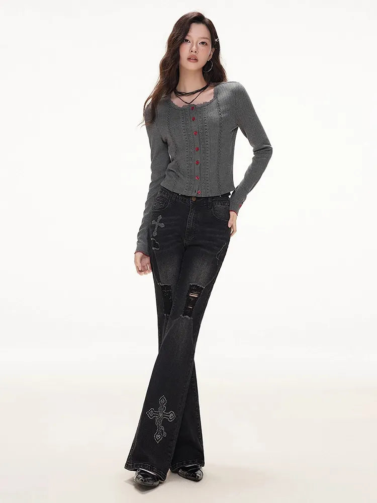 ラインストーンクロス・フレアデニム NOCTONE