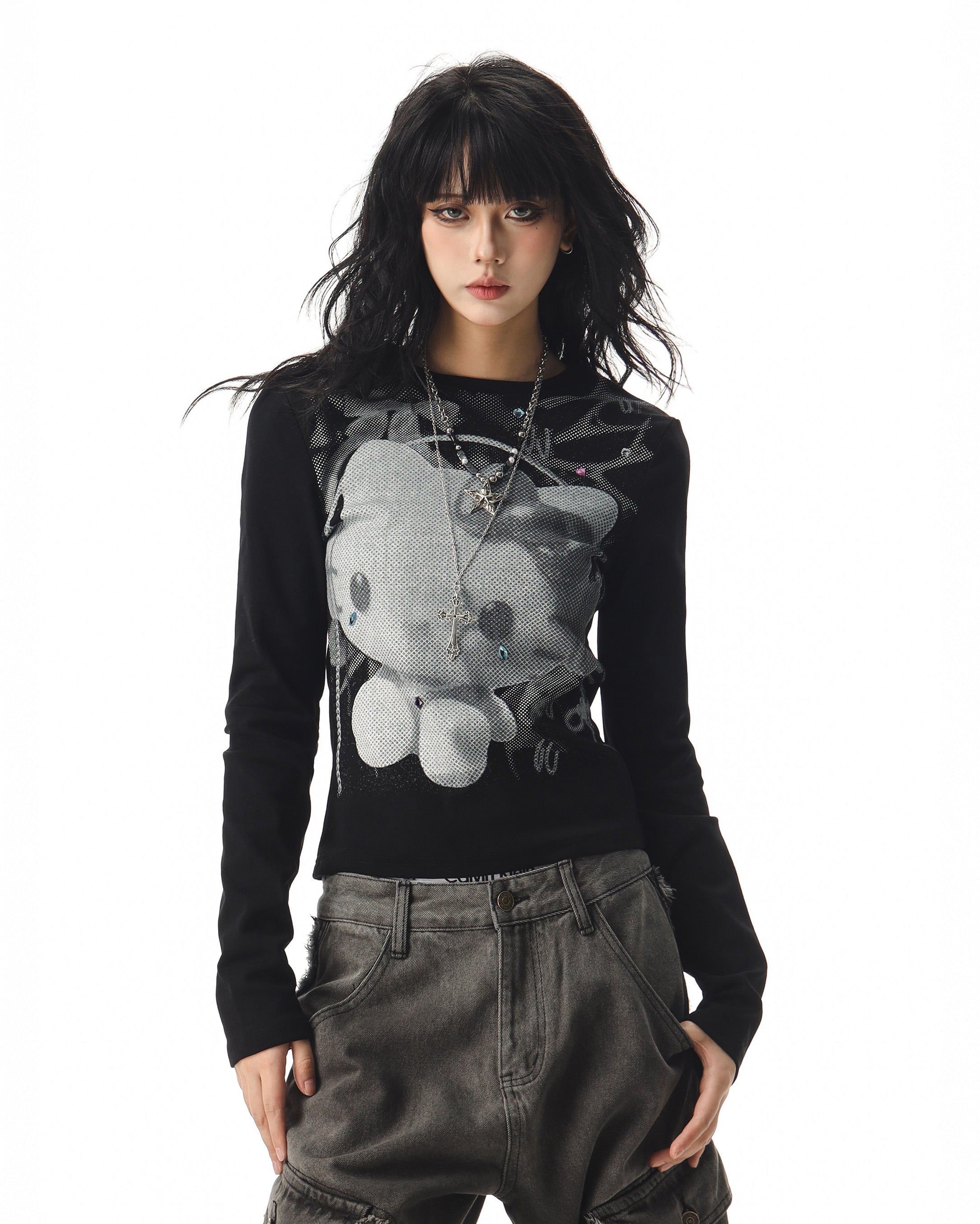 CTB Beer Captain アメリカンホットガールキティキャットプリントロングスリーブ T シャツ女性用秋用スリムフィットスリムベーストップ NOCTONE