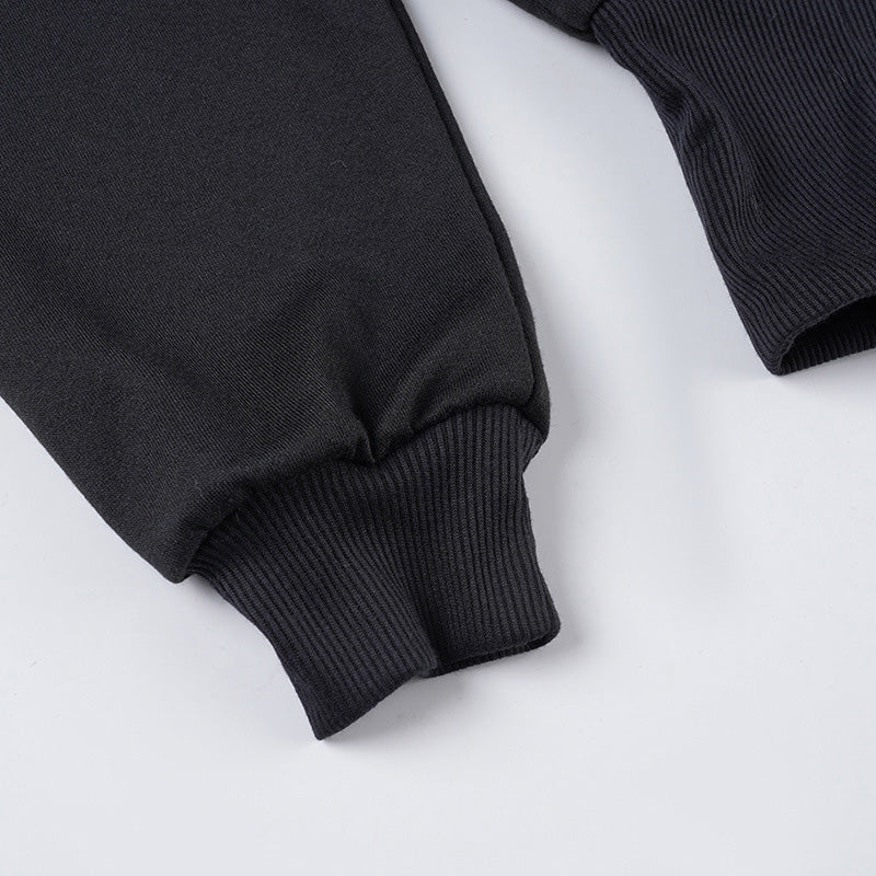 美式辣妹风印花烫钻连帽毛毛外套女亚马逊新款拉链不规则修身卫衣 NOCTONE