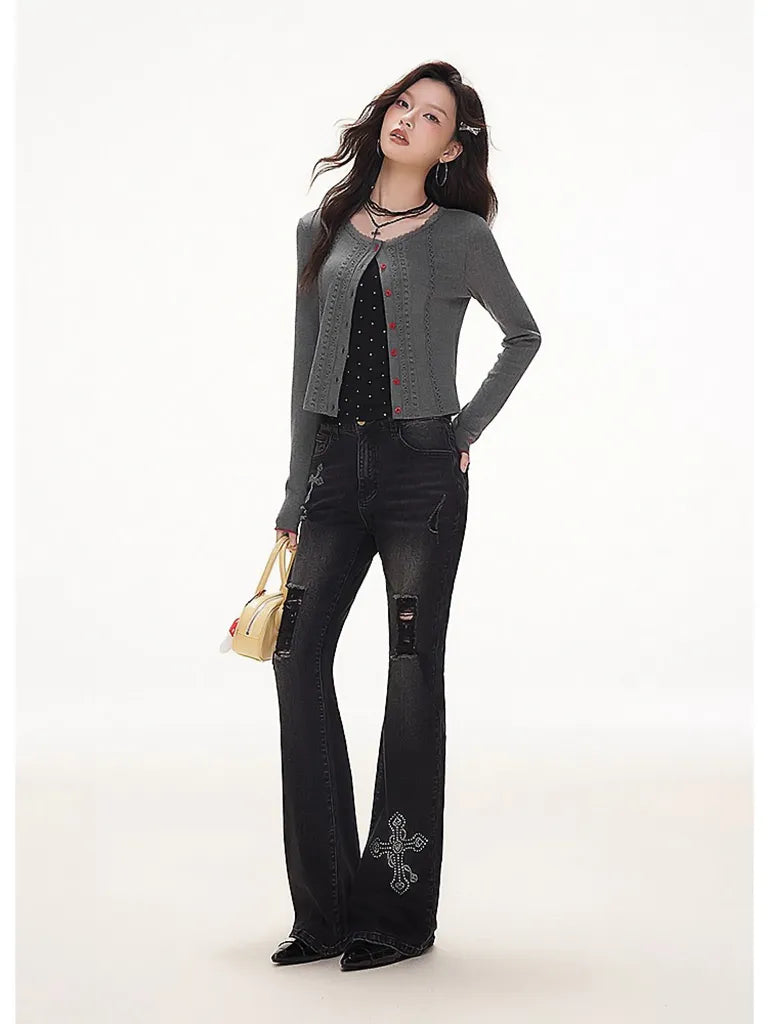 ラインストーンクロス・フレアデニム NOCTONE