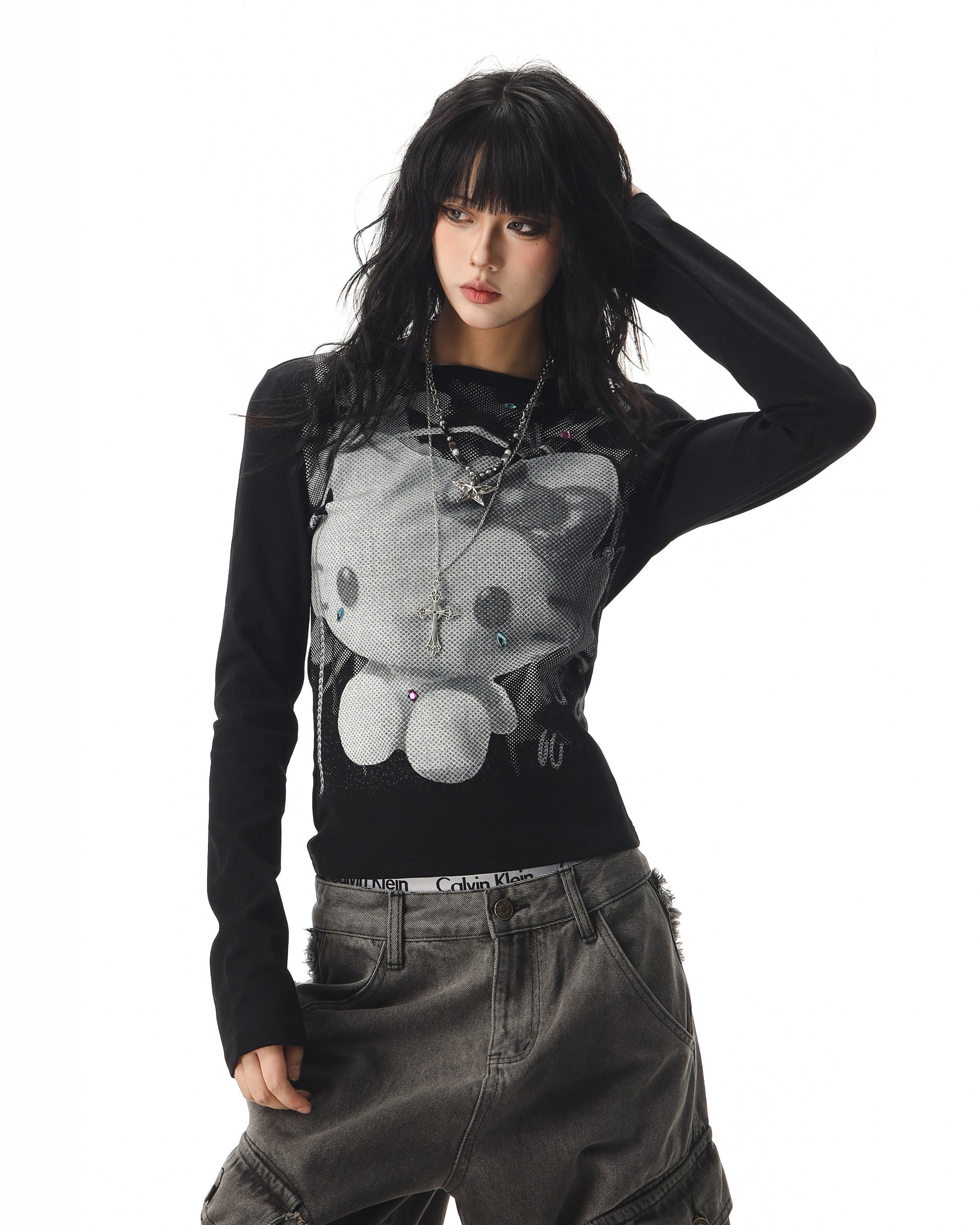 CTB Beer Captain アメリカンホットガールキティキャットプリントロングスリーブ T シャツ女性用秋用スリムフィットスリムベーストップ NOCTONE