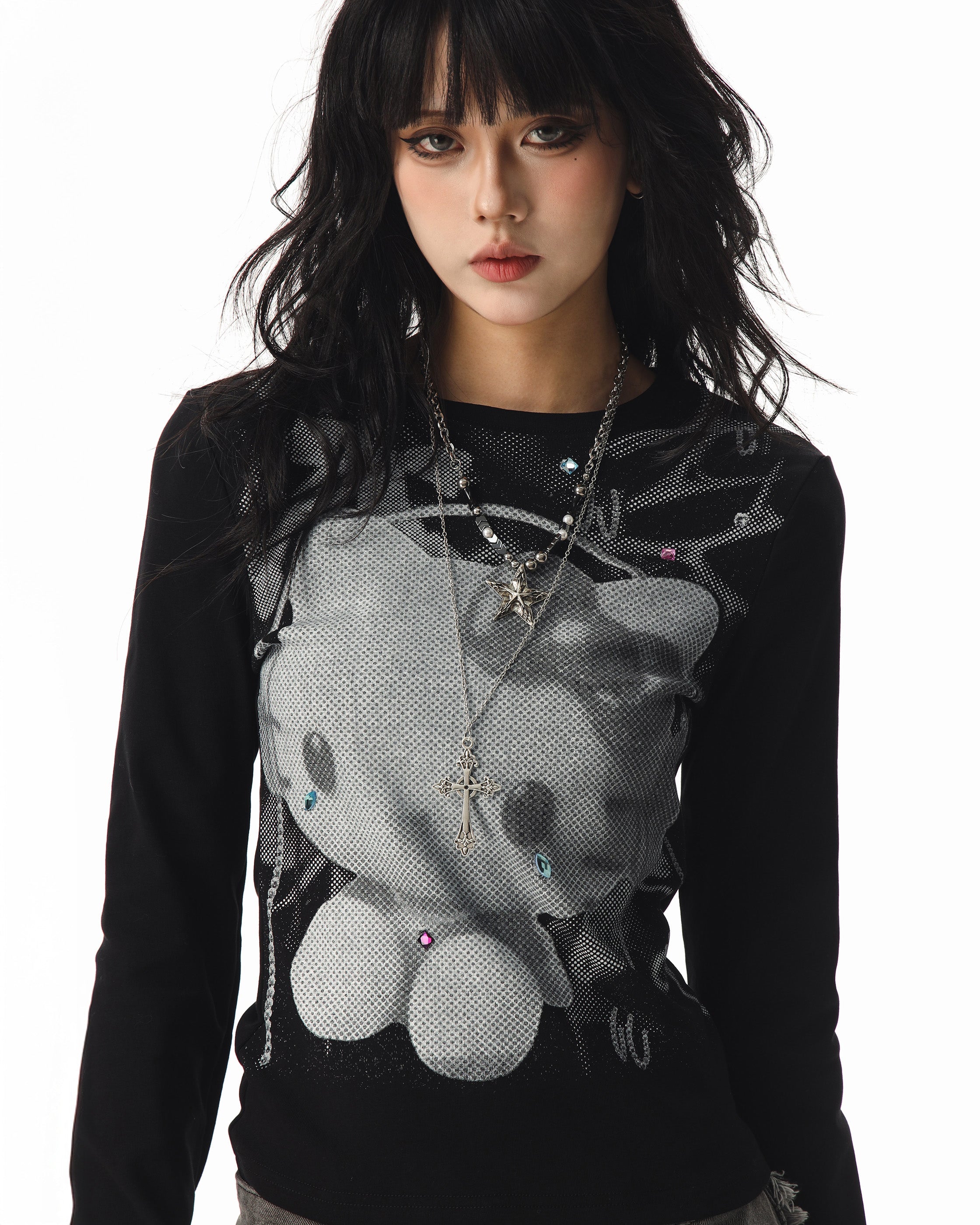 CTB Beer Captain アメリカンホットガールキティキャットプリントロングスリーブ T シャツ女性用秋用スリムフィットスリムベーストップ NOCTONE