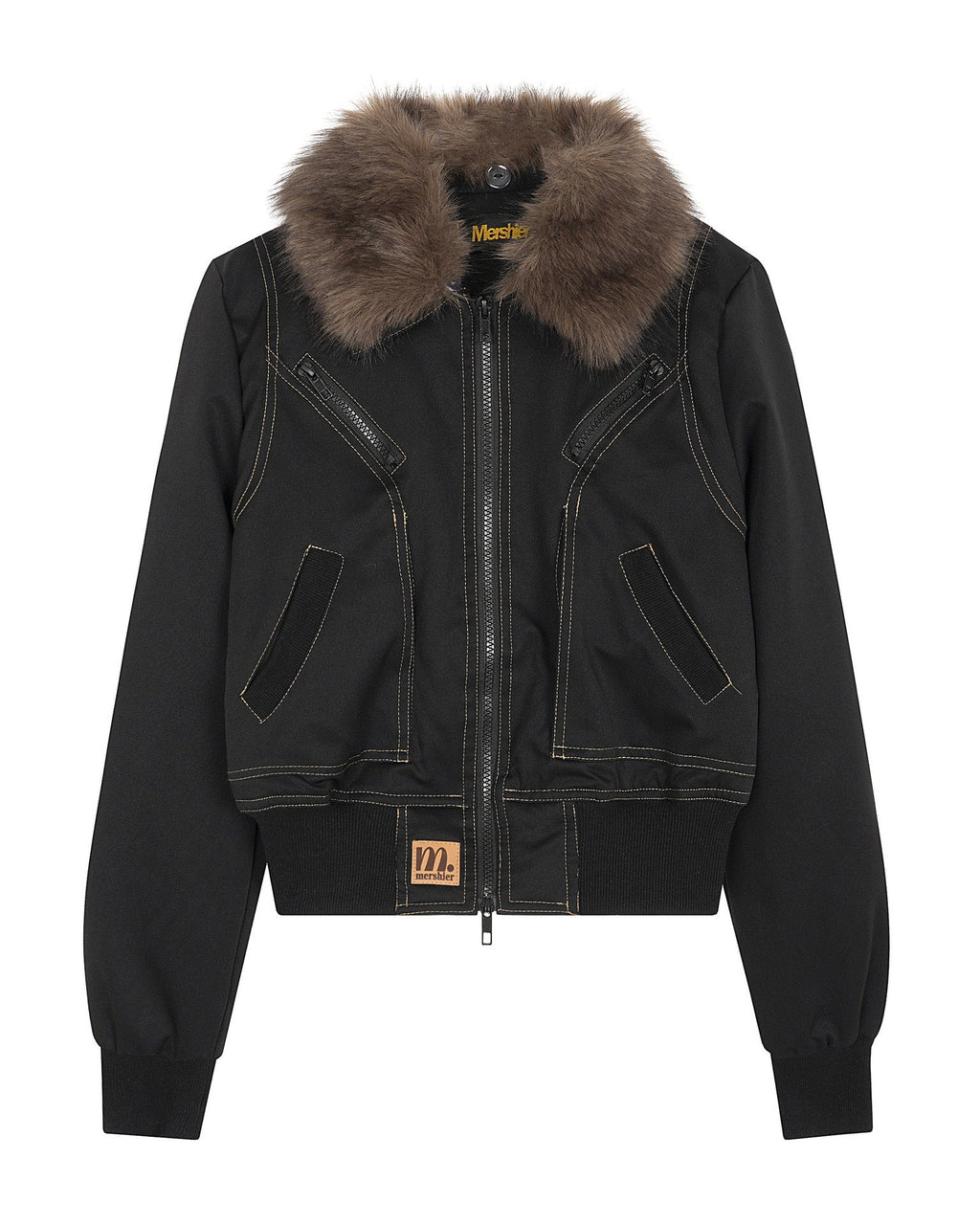 Fudge Pink 25秋季New美式复古个性分割设计宽松毛领夹克外套 NOCTONE