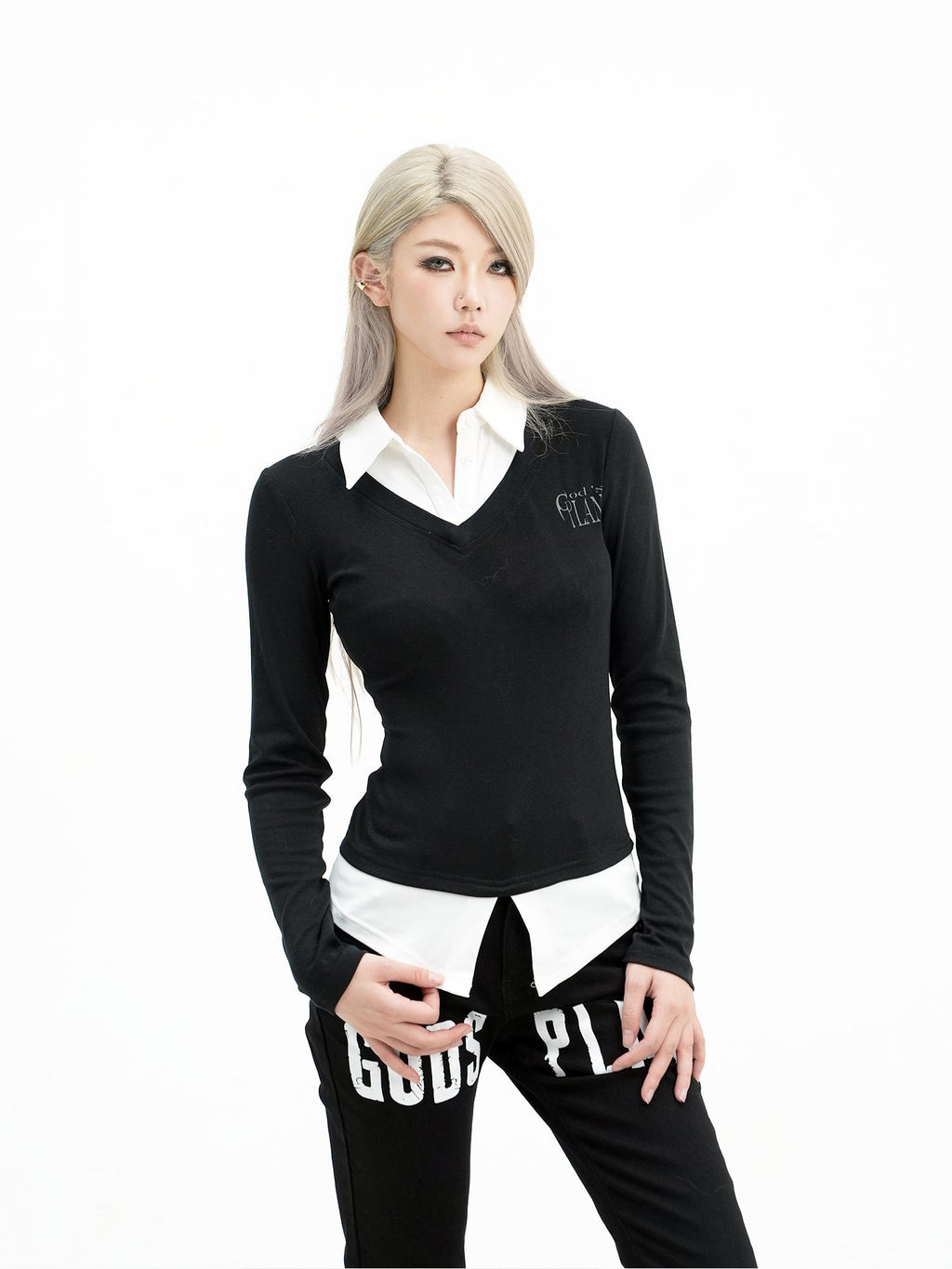 Asian Patchwork Long Sleeve Shirt God plan