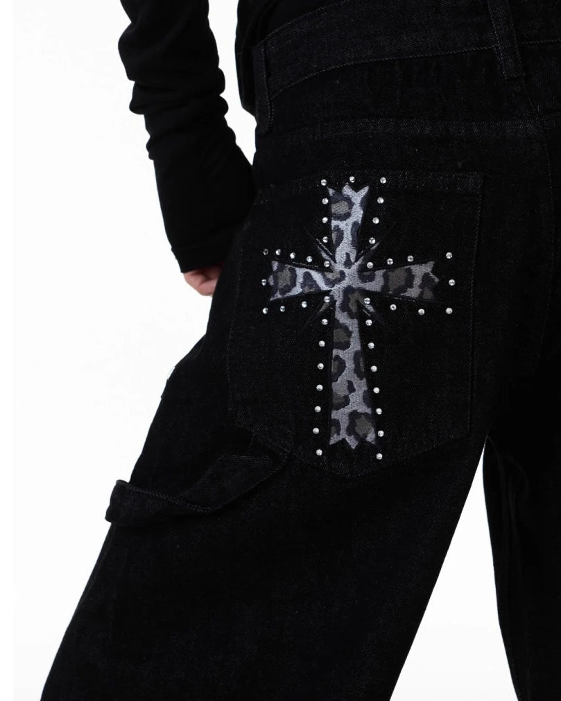 Cross Graphic Wide Leg Jeans