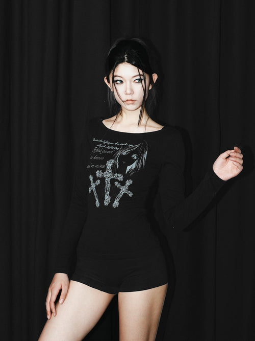 Portrait Slogan Cross Long Sleeve Tee God plan