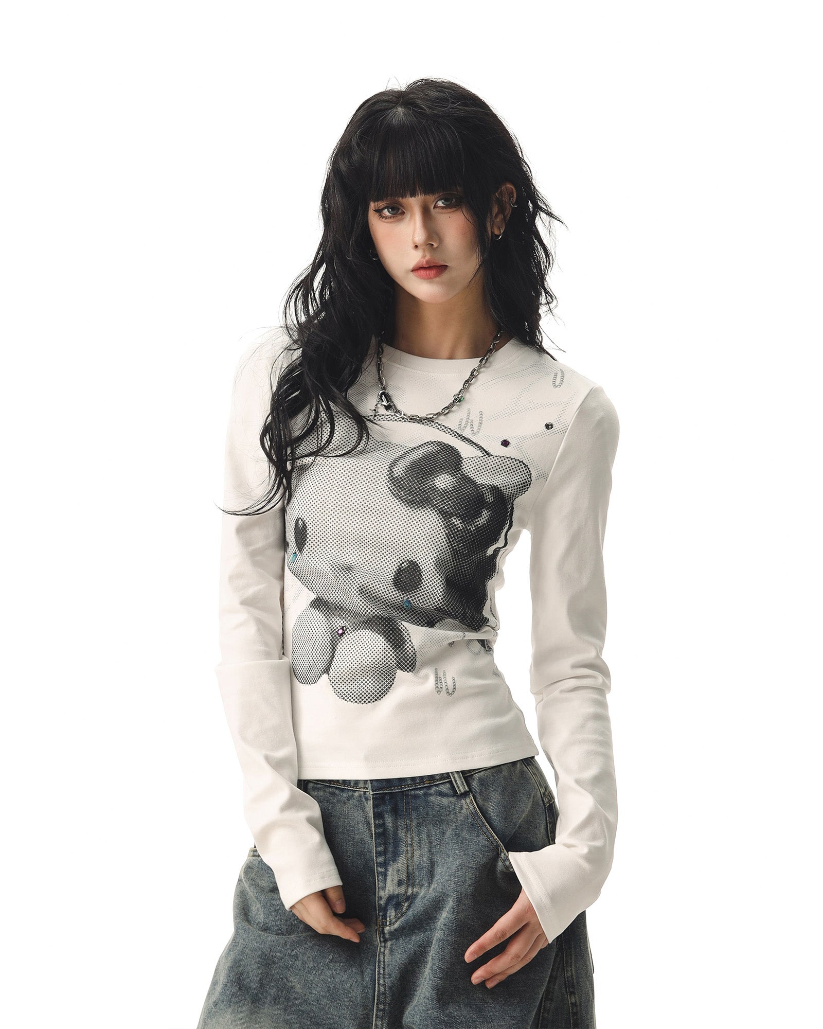 CTB Beer Captain アメリカンホットガールキティキャットプリントロングスリーブ T シャツ女性用秋用スリムフィットスリムベーストップ NOCTONE