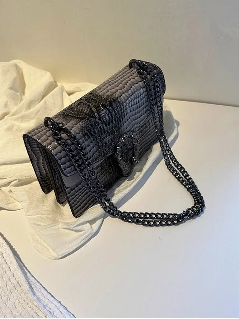 Zuo Zuo's Family 2025 新作レディースバッグファッションチェーンメッセンジャーバッグクロコダイル柄多目的ニッチショルダーバッカスレディースバッグ NOCTONE