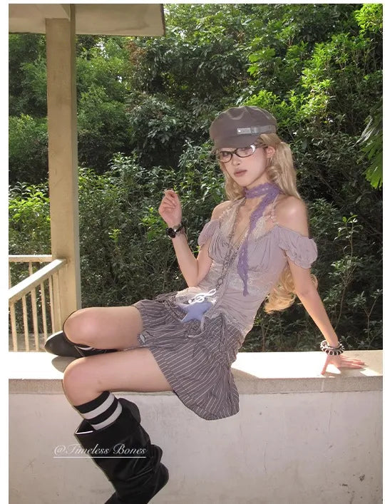 レースコケット・ストライプティアードミニ NOCTONE