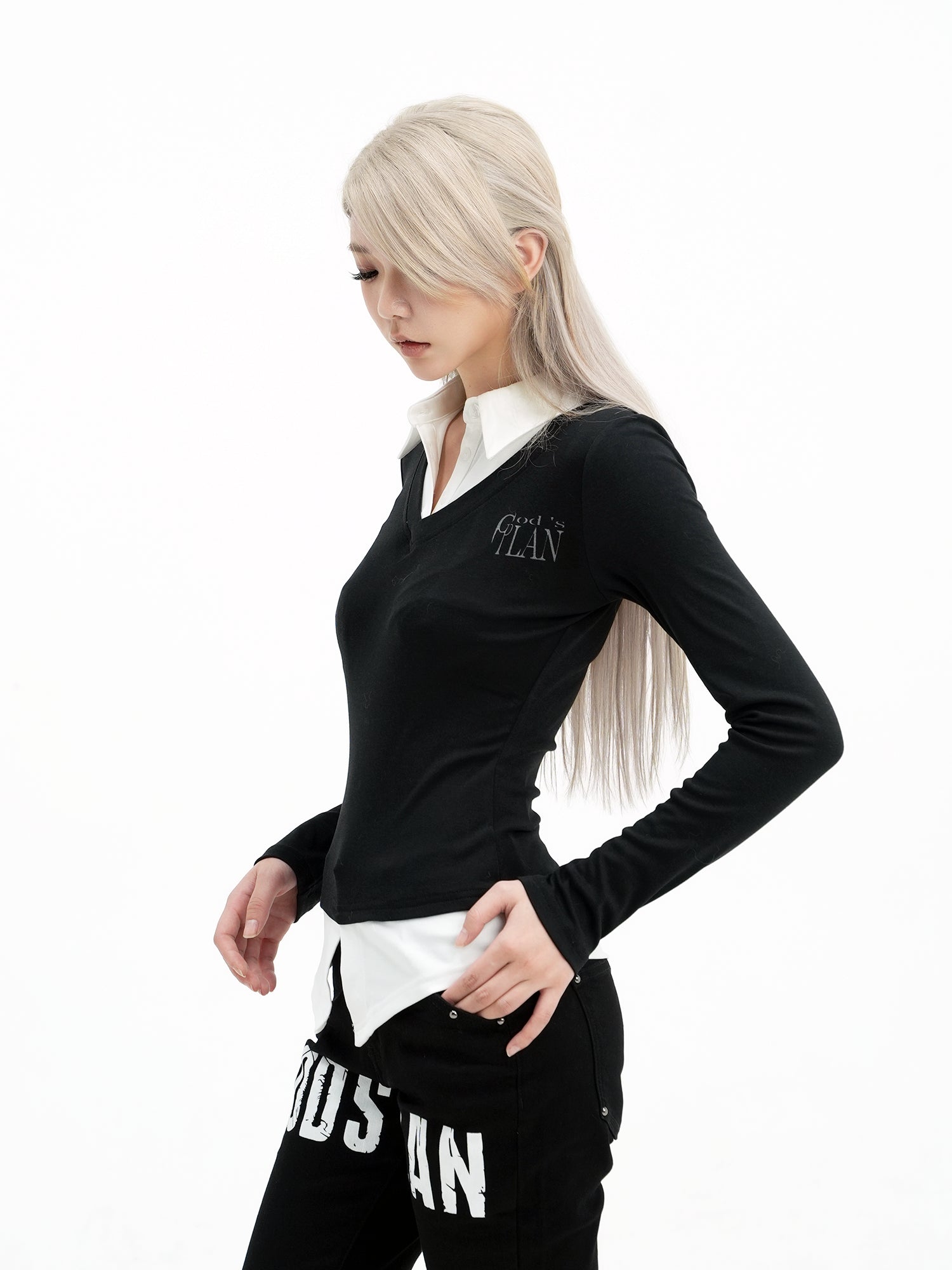 Asian Patchwork Long Sleeve Shirt God plan