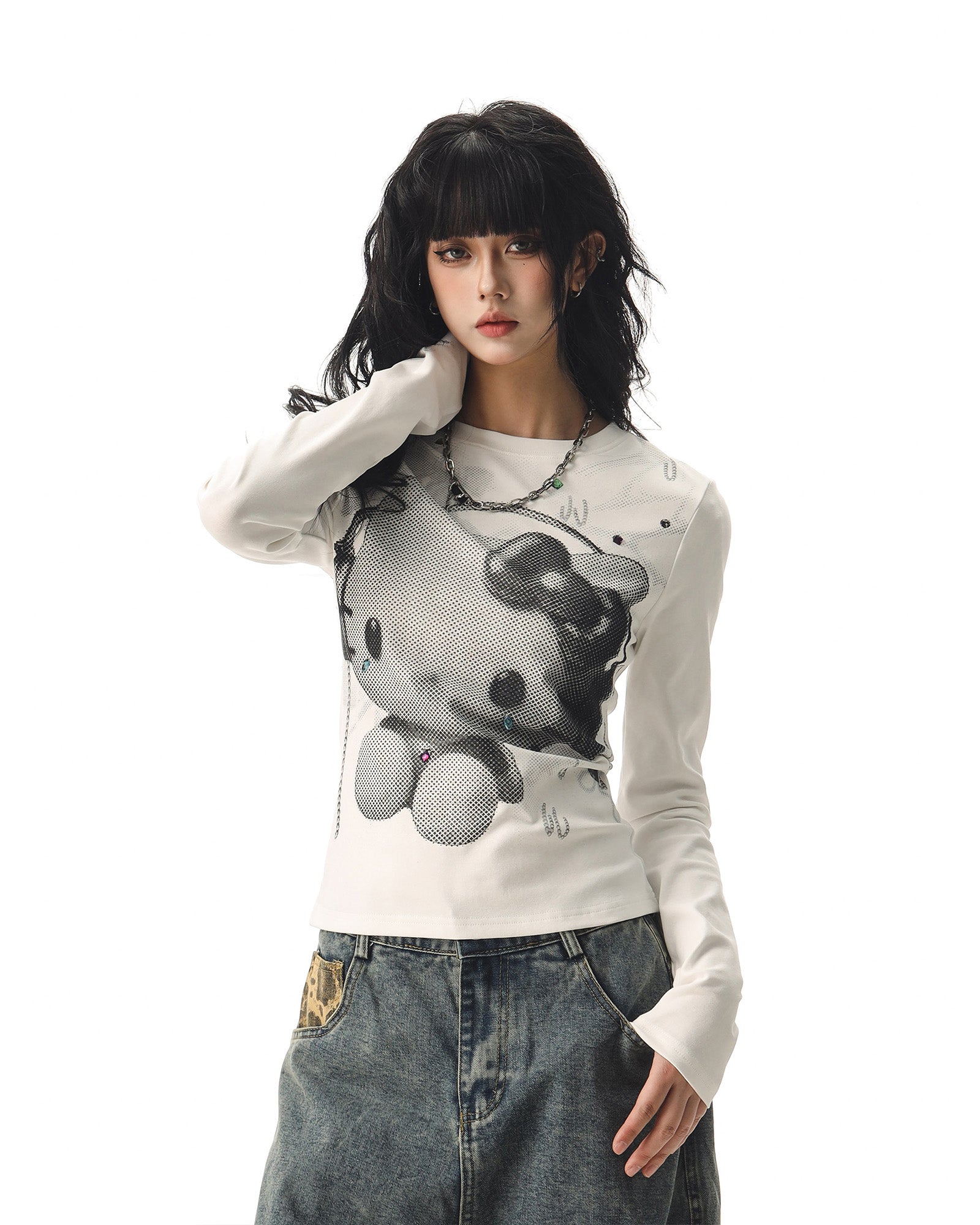 CTB Beer Captain アメリカンホットガールキティキャットプリントロングスリーブ T シャツ女性用秋用スリムフィットスリムベーストップ NOCTONE