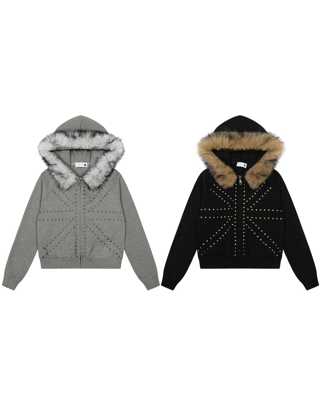 Fudge Pink 25秋季New美式复古辣妹个性撞钉设计毛领连帽卫衣开衫 NOCTONE