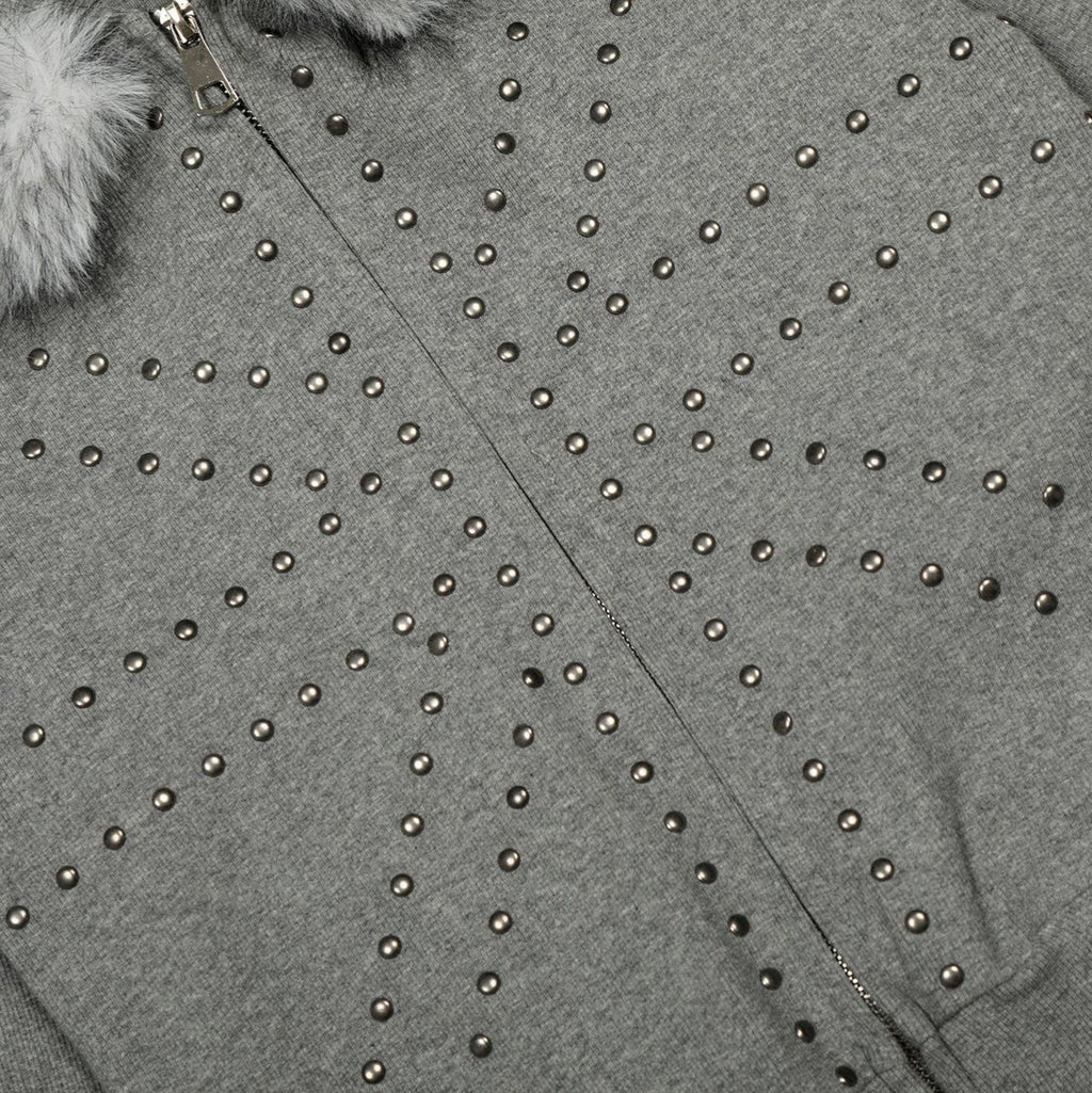 Fudge Pink 25秋季New美式复古辣妹个性撞钉设计毛领连帽卫衣开衫 NOCTONE