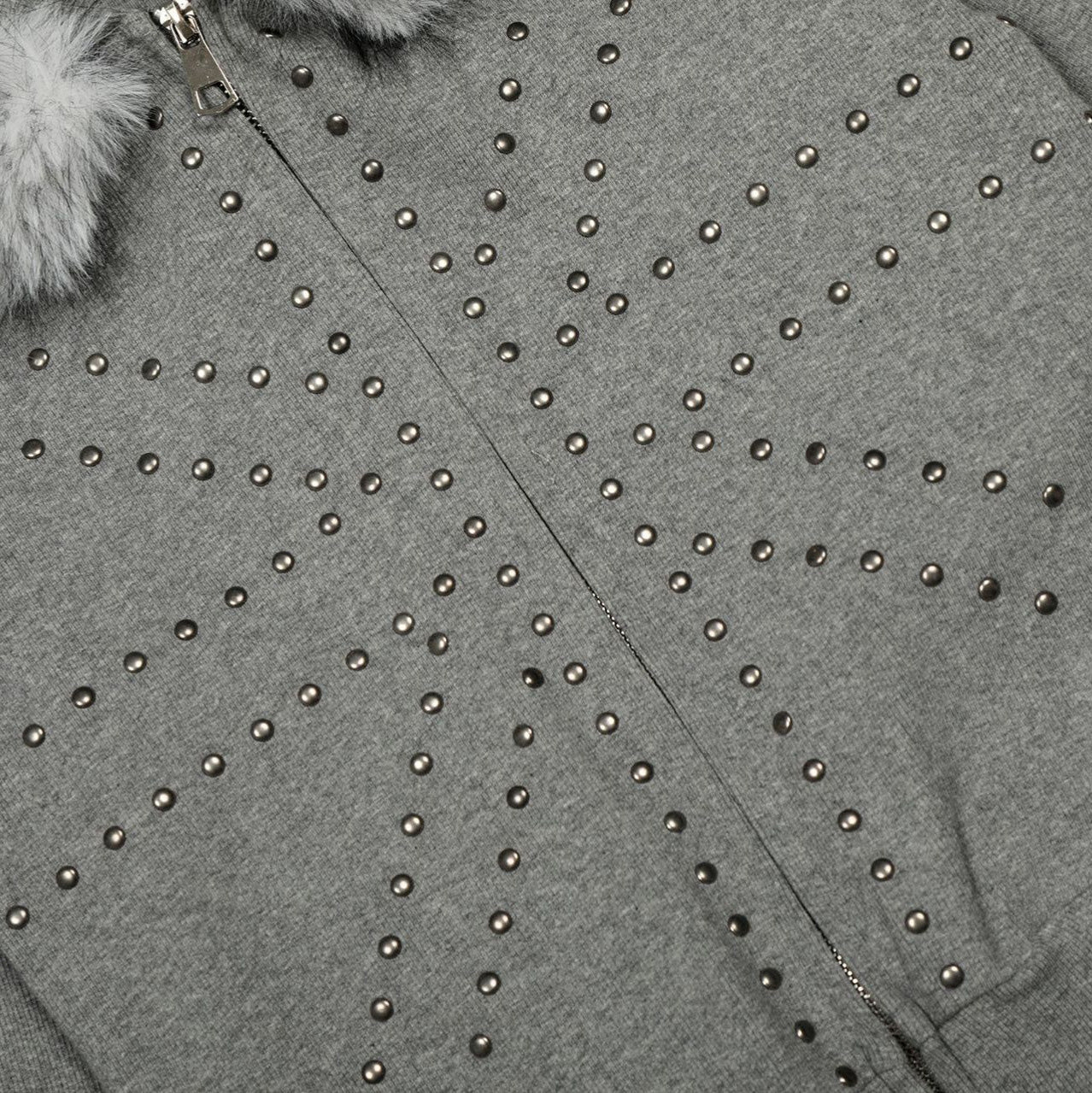 Fudge Pink 25秋季New美式复古辣妹个性撞钉设计毛领连帽卫衣开衫 NOCTONE