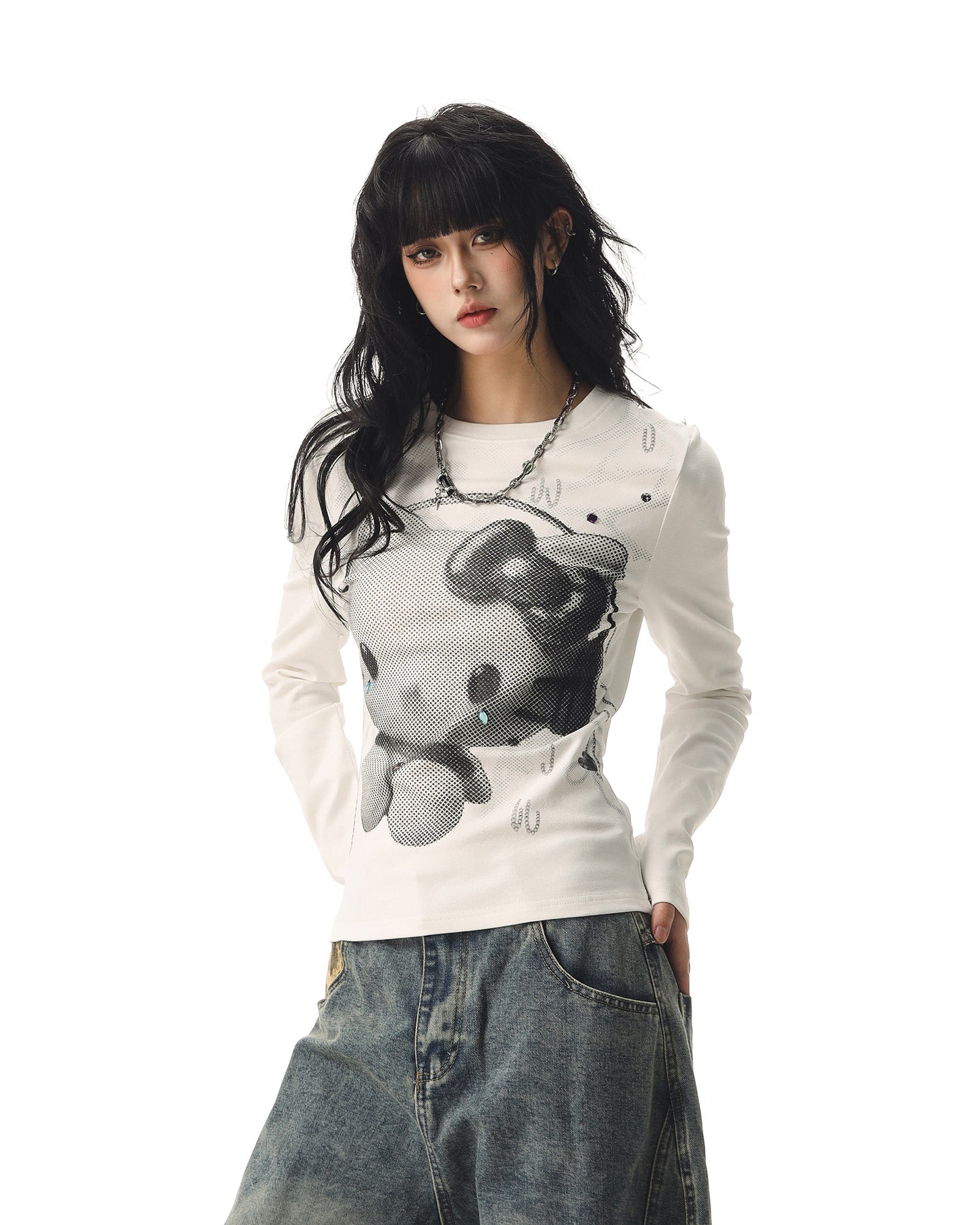 CTB Beer Captain アメリカンホットガールキティキャットプリントロングスリーブ T シャツ女性用秋用スリムフィットスリムベーストップ NOCTONE