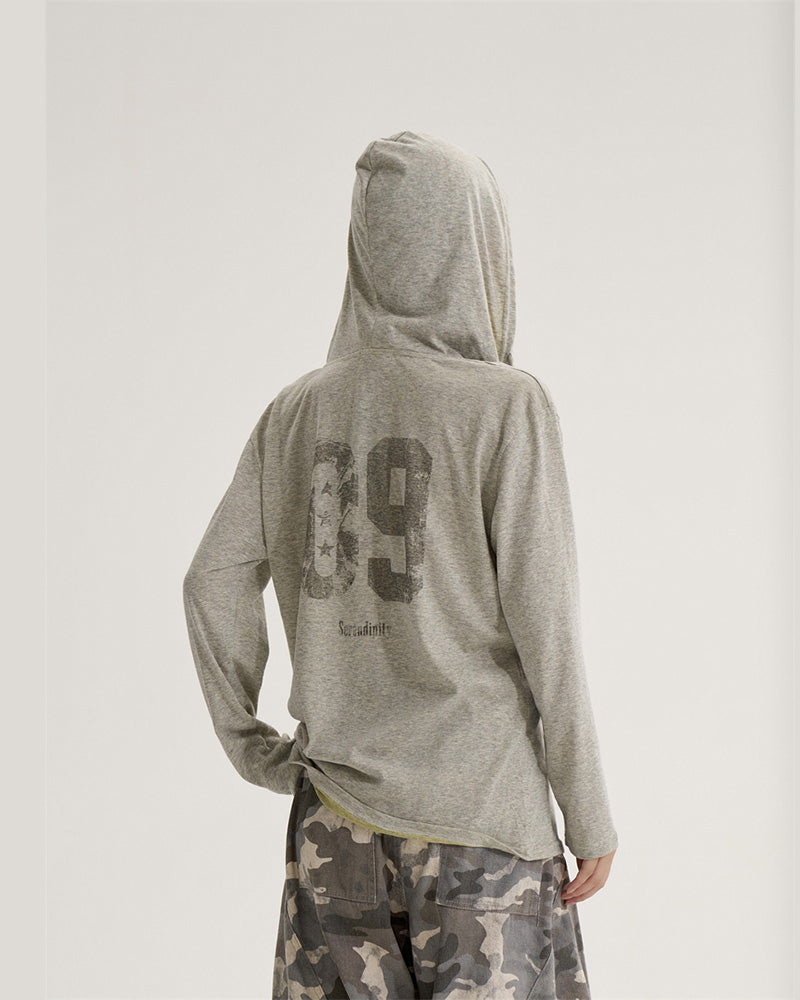 ONLPP American Retro Babes レター Vネック長袖トップス女性用初秋ルーズスポーツフード付き日焼け止めカバーアップ NOCTONE