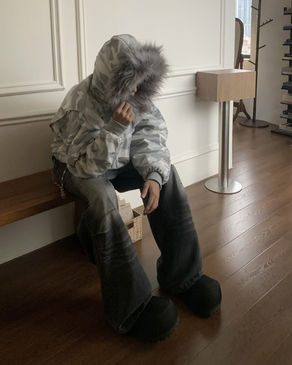 雪地座山雕迷彩加厚外套男冬季毛领cleanfit重磅硬挺情侣棉服外套 NOCTONE