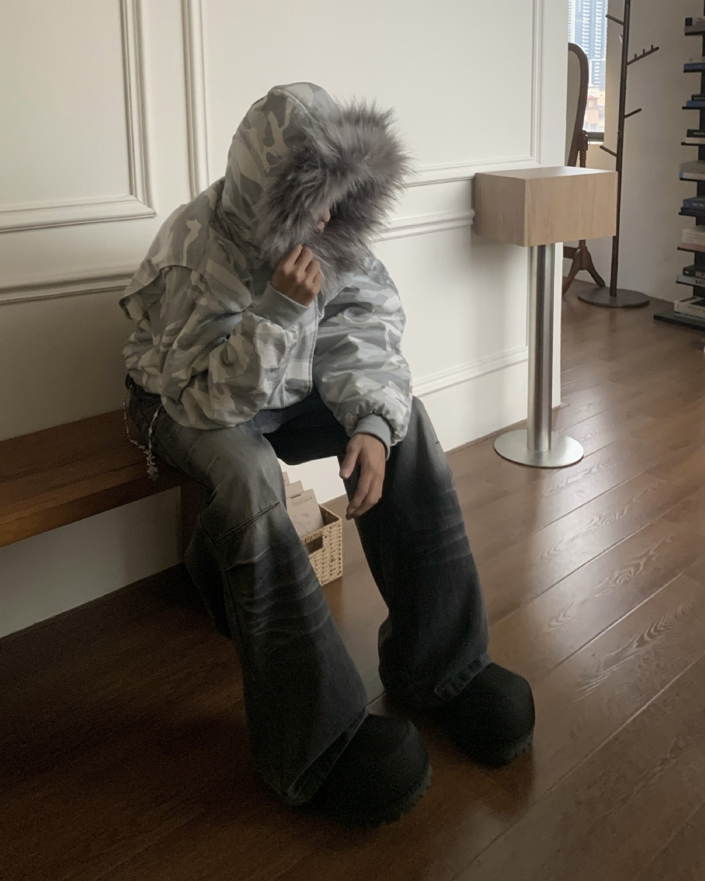 雪地座山雕迷彩加厚外套男冬季毛领cleanfit重磅硬挺情侣棉服外套 NOCTONE