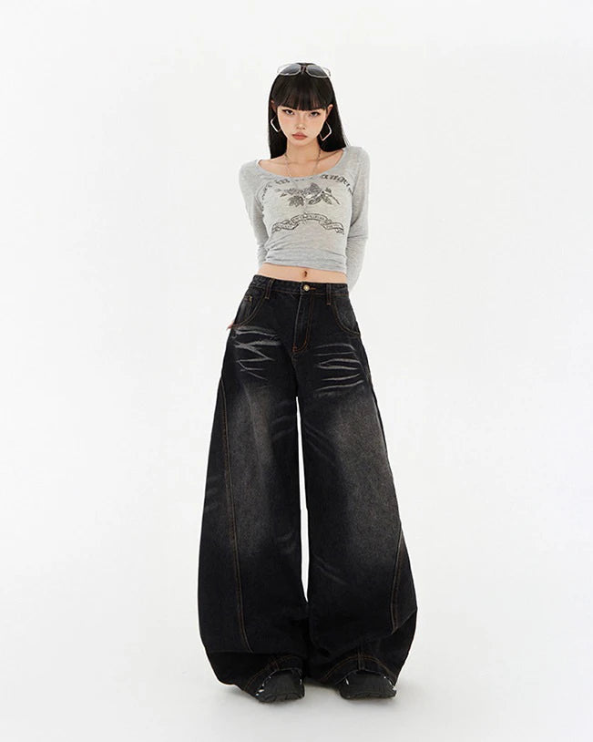 Retro Curve Wide Leg Jeans