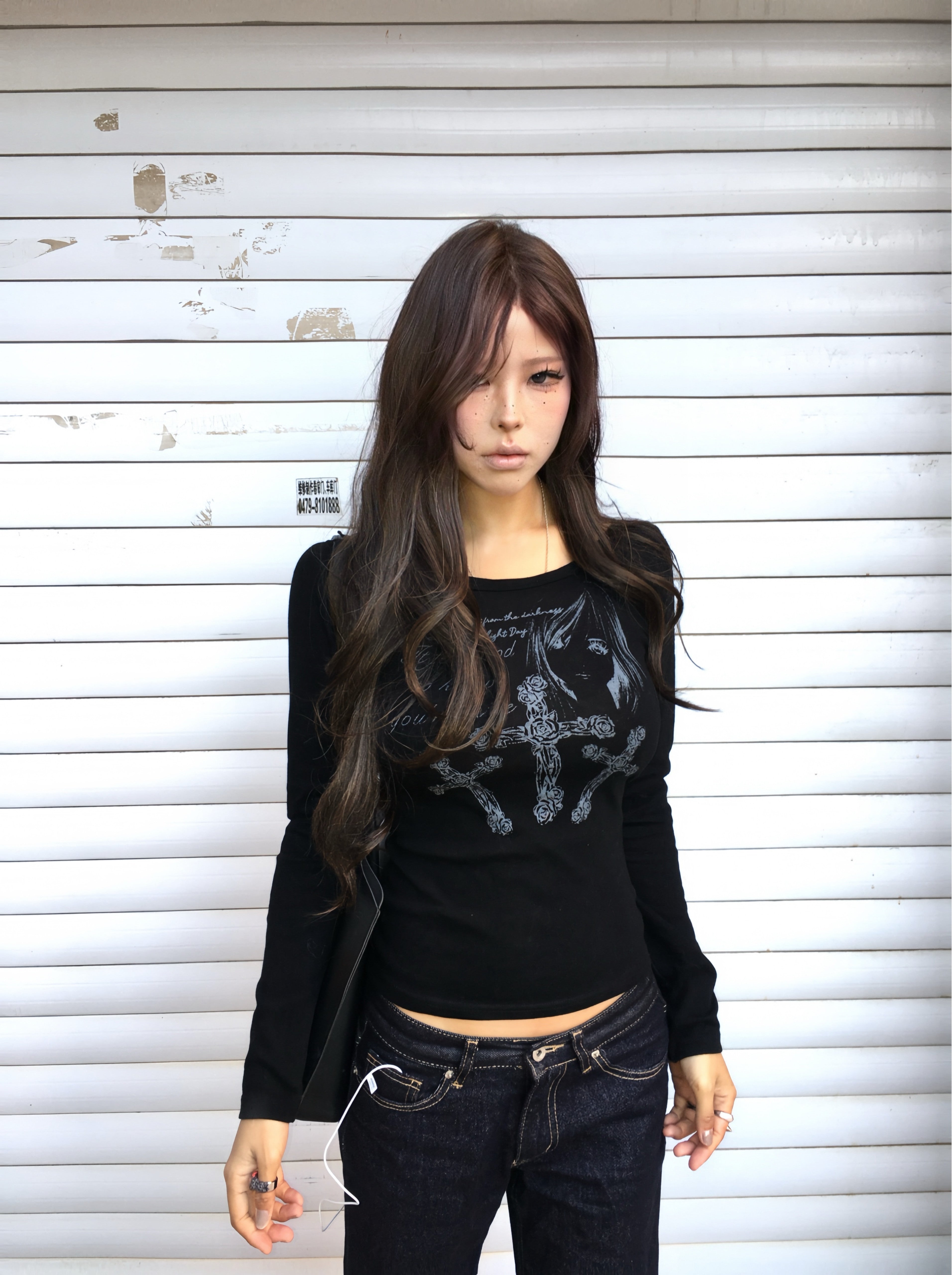 Portrait Slogan Cross Long Sleeve Tee God plan