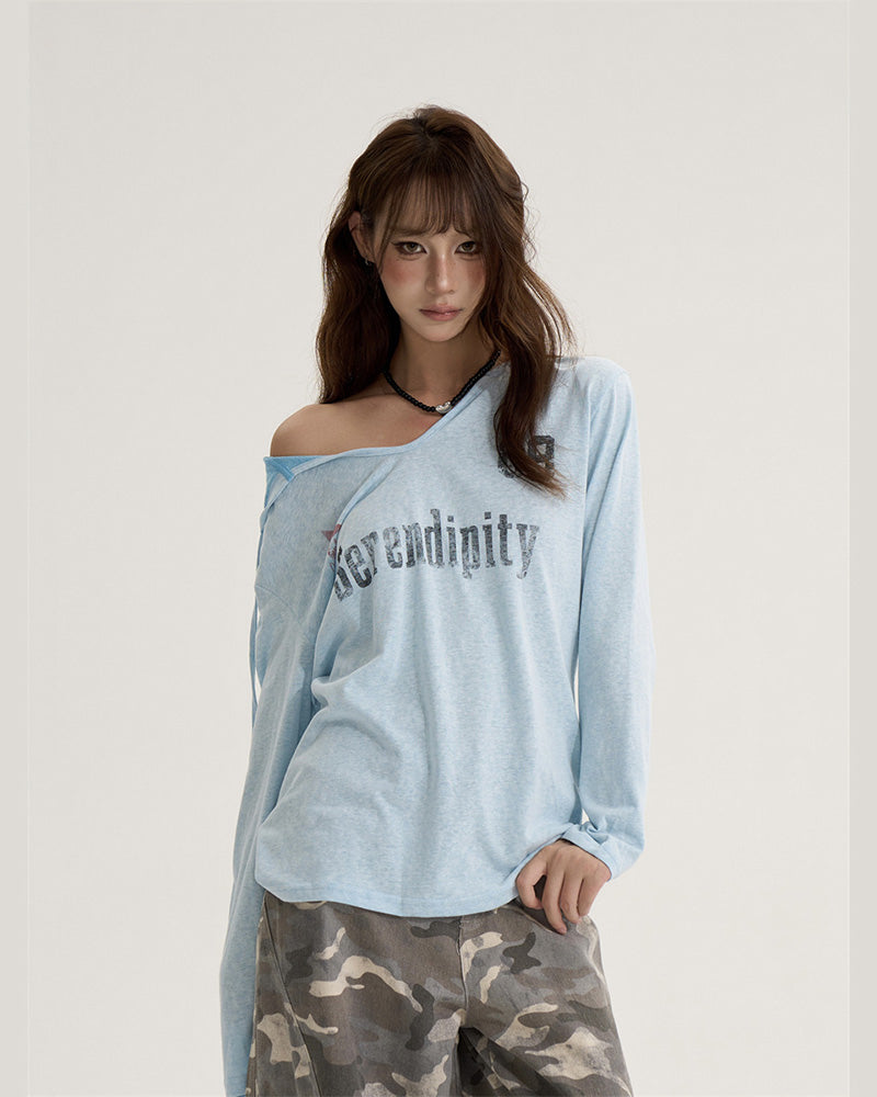 ONLPP American Retro Babes レター Vネック長袖トップス女性用初秋ルーズスポーツフード付き日焼け止めカバーアップ NOCTONE