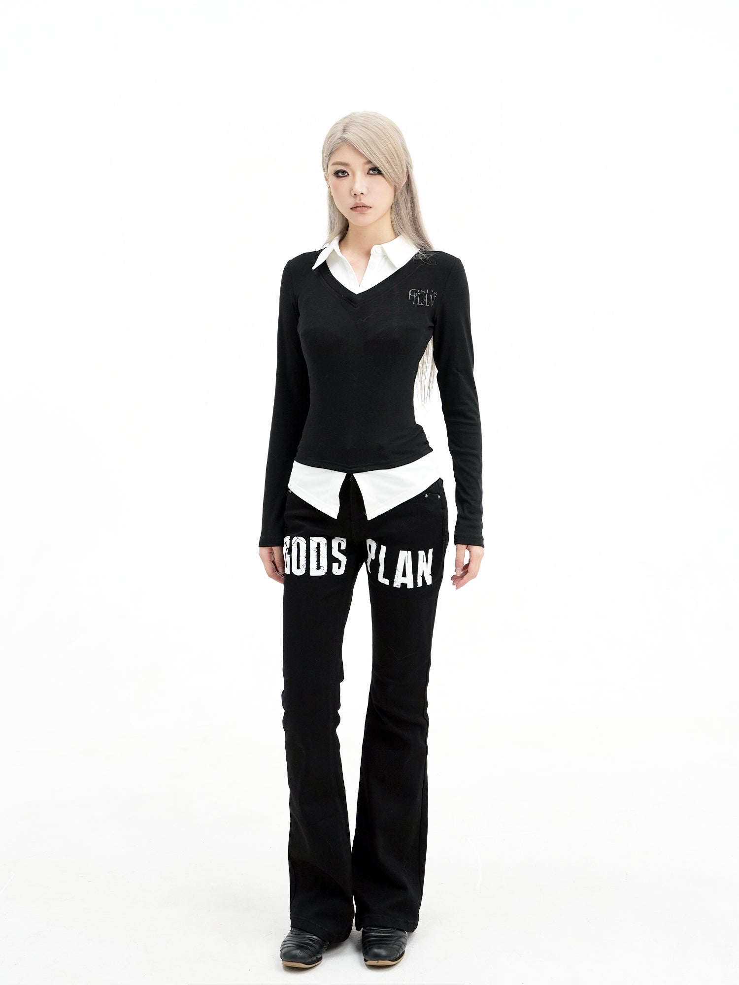 Asian Patchwork Long Sleeve Shirt God plan