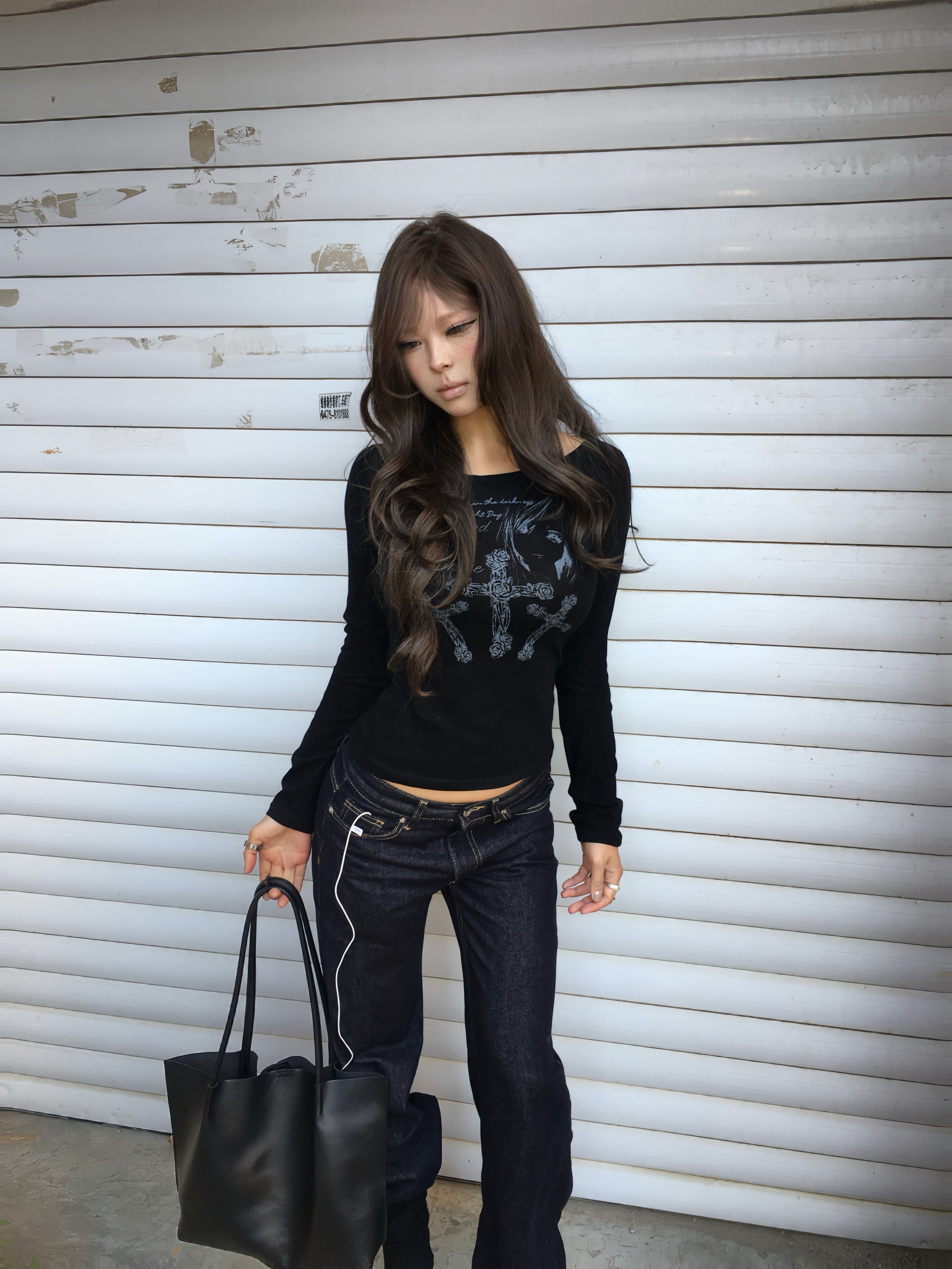 Portrait Slogan Cross Long Sleeve Tee God plan