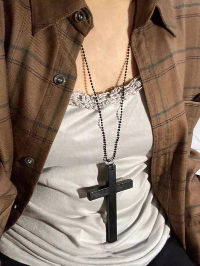 Cool Erya ダークウッドレッドクロスネックレスビッグセーターチェーンサブカルチャーゴシック修道女アクセサリーロリータ NOCTONE