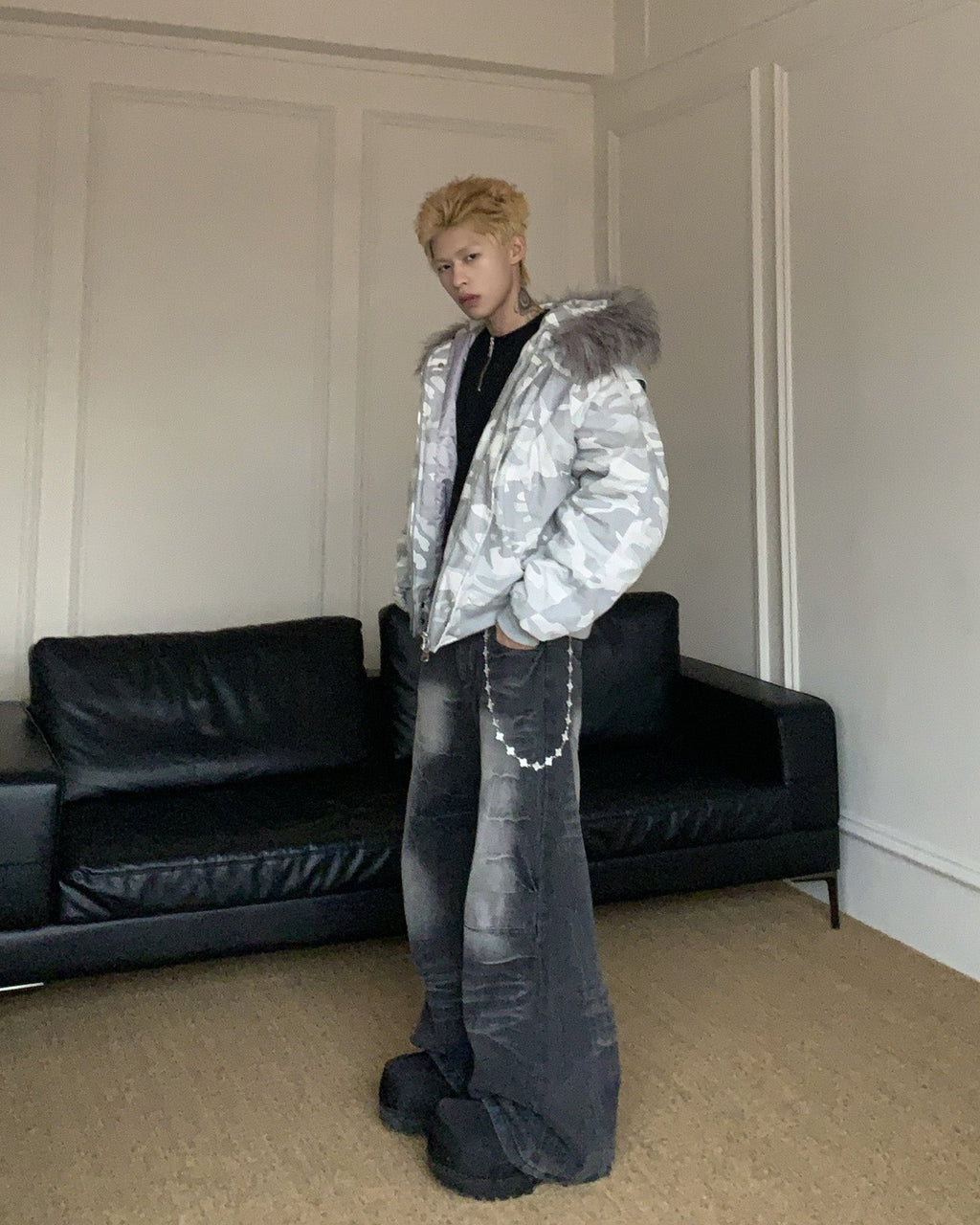 雪地座山雕迷彩加厚外套男冬季毛领cleanfit重磅硬挺情侣棉服外套 NOCTONE