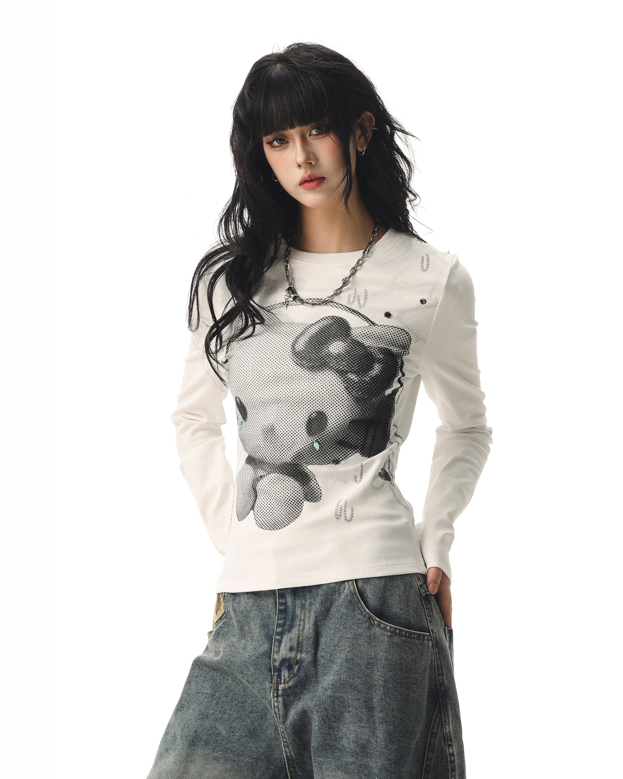 CTB Beer Captain アメリカンホットガールキティキャットプリントロングスリーブ T シャツ女性用秋用スリムフィットスリムベーストップ NOCTONE