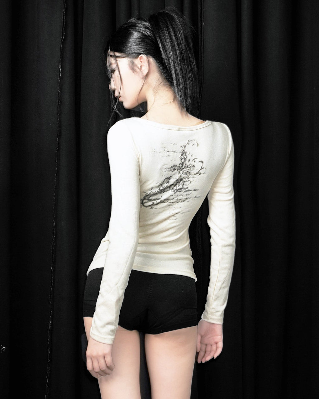 Portrait Slogan Cross Long Sleeve Tee God plan