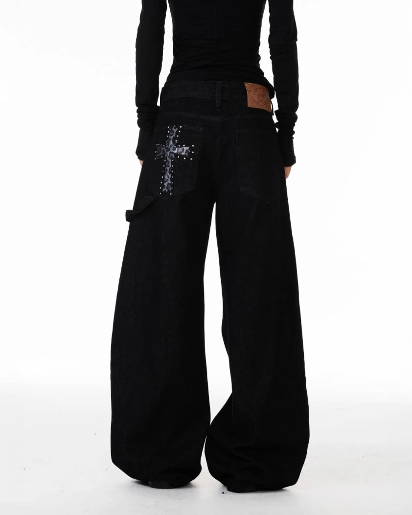 Cross Graphic Wide Leg Jeans