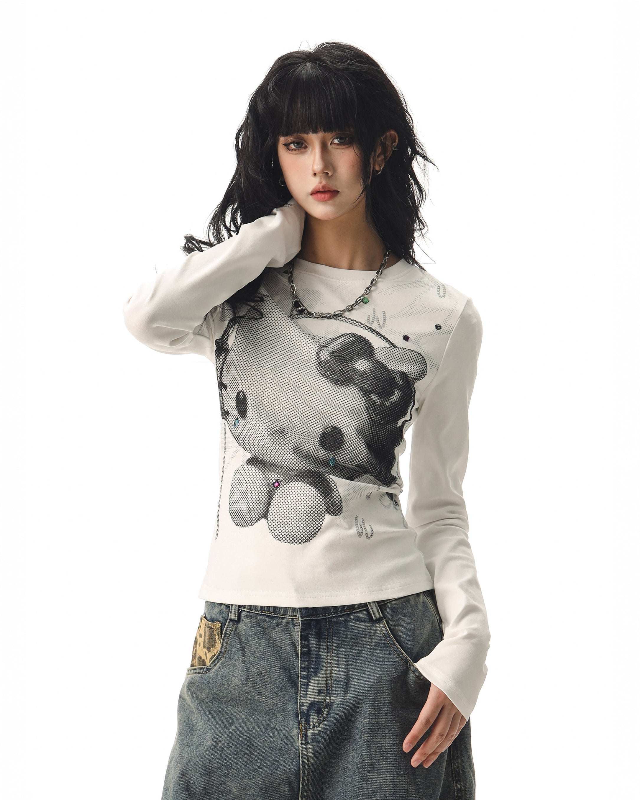 CTB Beer Captain アメリカンホットガールキティキャットプリントロングスリーブ T シャツ女性用秋用スリムフィットスリムベーストップ NOCTONE