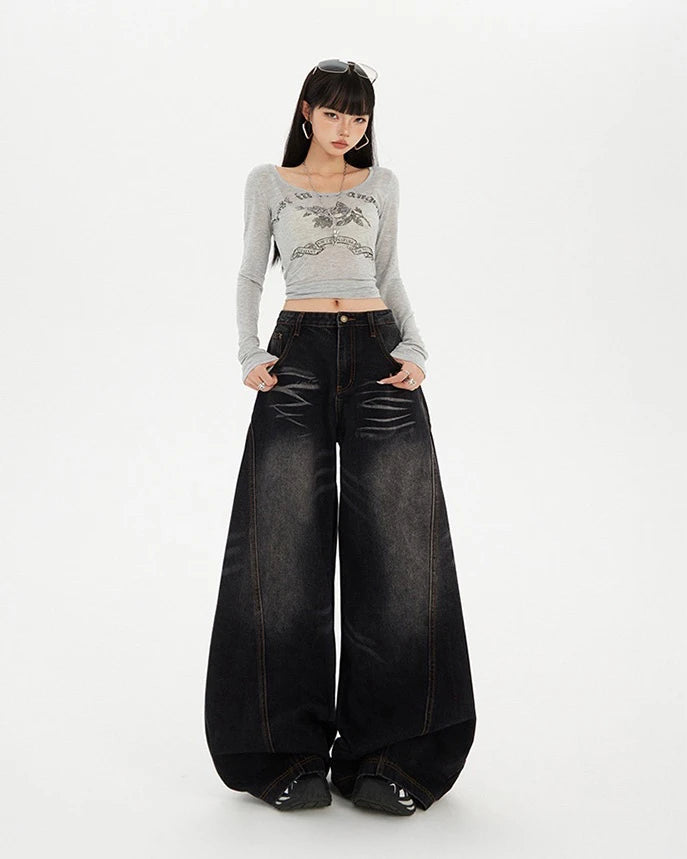 Retro Curve Wide Leg Jeans