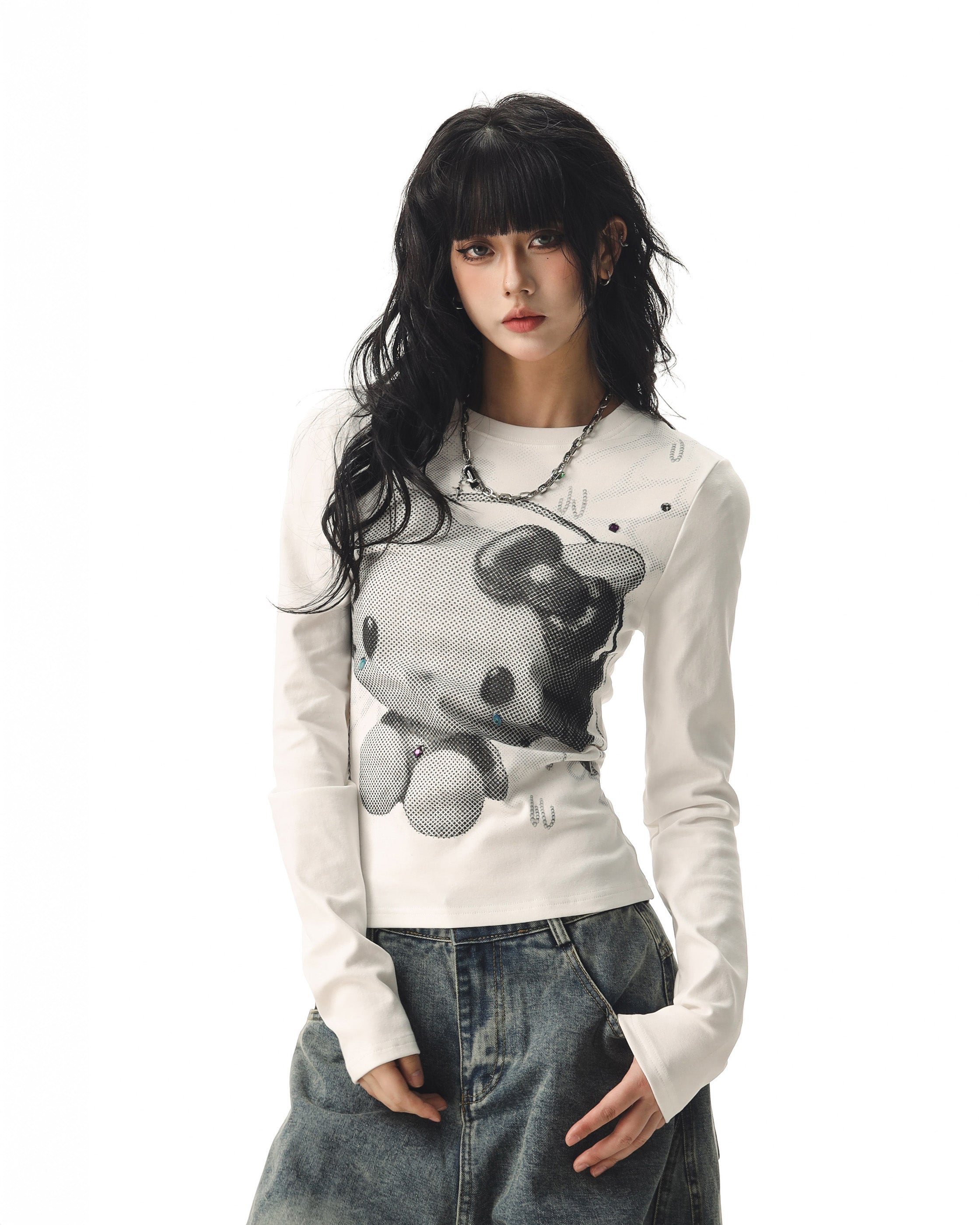 CTB Beer Captain アメリカンホットガールキティキャットプリントロングスリーブ T シャツ女性用秋用スリムフィットスリムベーストップ NOCTONE